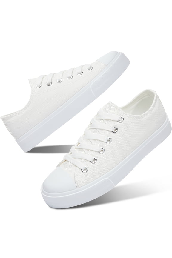 Womens Canvas Fashion Sneakers Classic Low Top Fabric Shoes Casual Walking Canvas Flats Cute Lace Up Tennis Shoes for Lady(OFF-White US11)