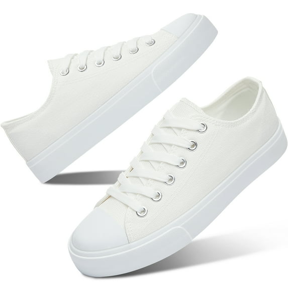 AOMAIS Womens Canvas Fashion Sneakers Classic Low Top Fabric Shoes Casual Walking Canvas Flats Cute Lace Up Tennis Shoes for Lady(OFF-White US14)