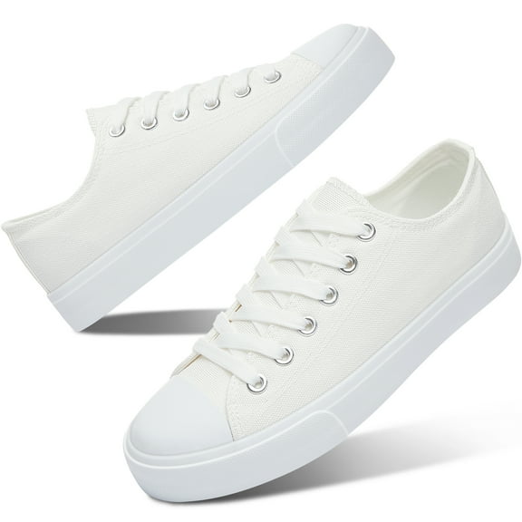 AOMAIS Womens Canvas Fashion Sneakers Classic Low Top Fabric Shoes Casual Walking Canvas Flats Cute Lace Up Tennis Shoes for Lady(OFF-White US9)
