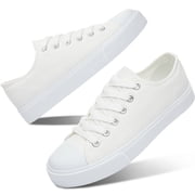 AOMAIS Womens Canvas Fashion Sneakers Classic Low Top Fabric Shoes Casual Walking Canvas Flats Cute Lace Up Tennis Shoes for LadyOFF-White US9