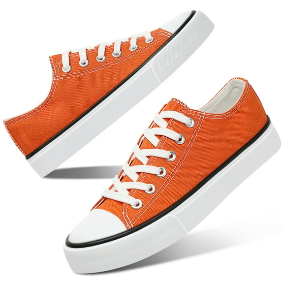 AOMAIS Womens Canvas Fashion Sneakers Classic Low Top Fabric Shoes Casual Walking Canvas Flats Cute Lace Up Tennis Shoes for Lady(Orange US11)