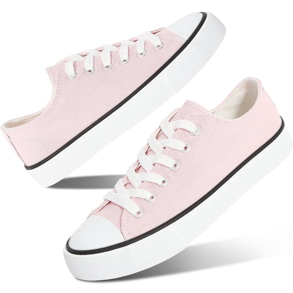 AOMAIS Womens Canvas Fashion Sneakers Classic Low Top Fabric Shoes Casual Walking Canvas Flats Cute Lace Up Tennis Shoes for Lady(Pink US5)