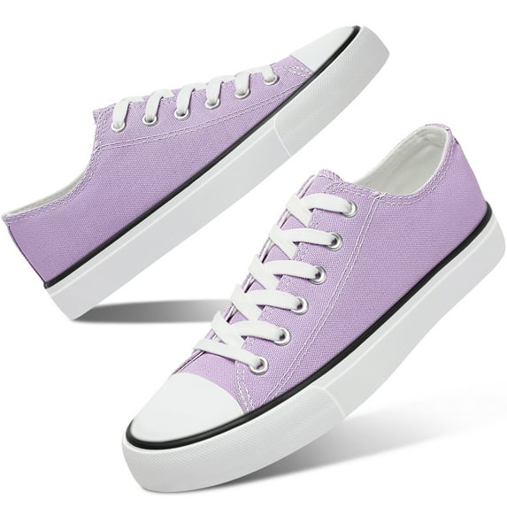 AOMAIS Womens Canvas Fashion Sneakers Classic Low Top Fabric Shoes Casual Walking Canvas Flats Cute Lace Up Tennis Shoes for Lady(Purple US5)