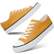 AOMAIS Womens Canvas Fashion Sneakers Classic Low Top Fabric Shoes Casual Walking Canvas Flats Cute Lace Up Tennis Shoes for LadyYellow US8