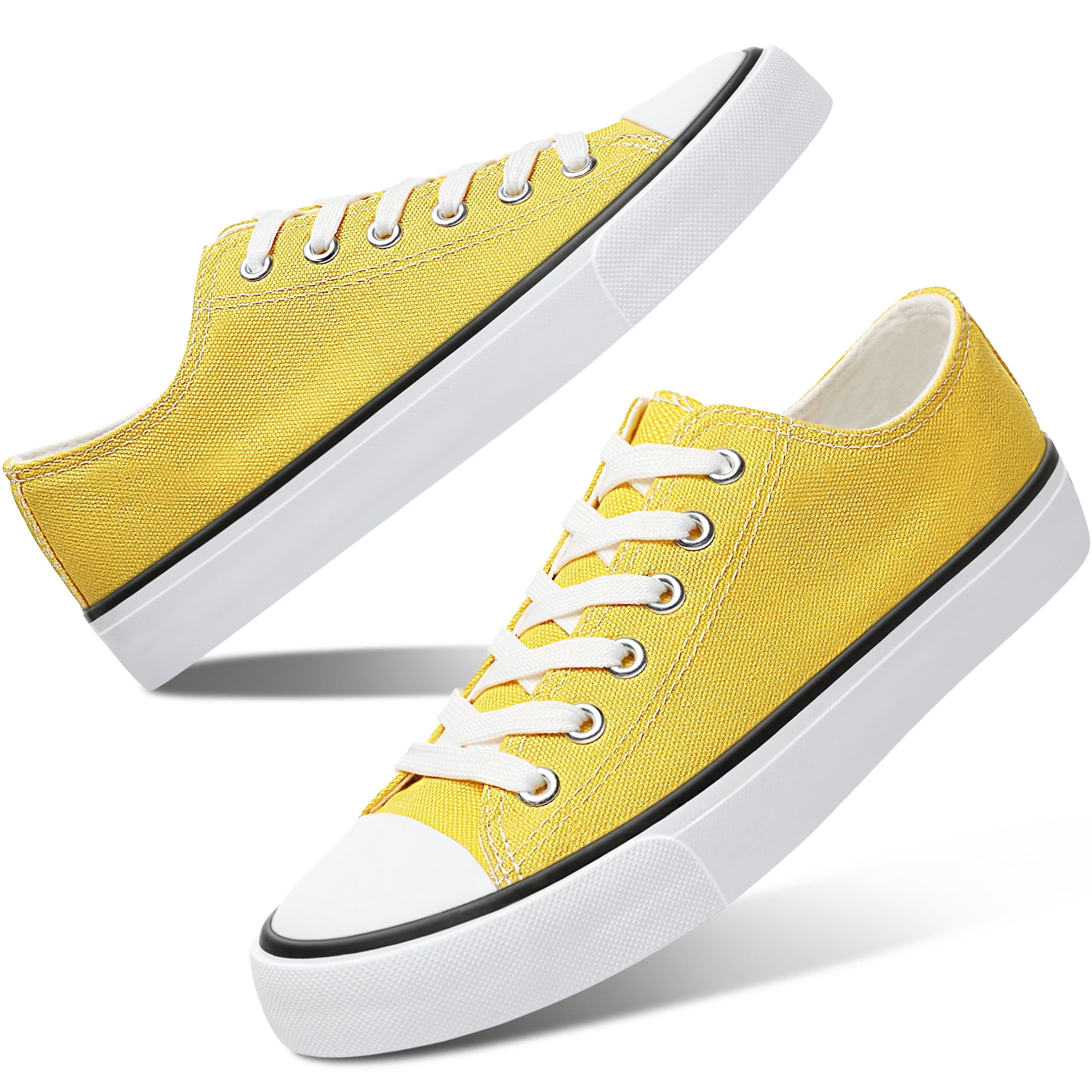AOMAIS Womens Canvas Fashion Sneakers Classic Low Top Fabric Shoes Casual Walking Canvas Flats Cute Lace Up Tennis Shoes for Lady(Yellow US8)