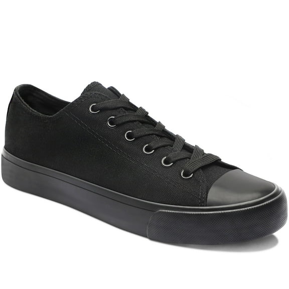AOMAIS Womens Canvas Fashion Sneakers Classic Low Top Fabric Shoes Casual Walking Canvas Flats Cute Lace Up Tennis Shoes for Lady(All Black US9)
