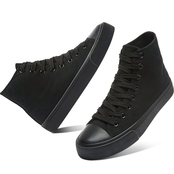 AOMAIS Womens High Top Canvas Sneakers Lace Up Mid Top Canvas Shoes Comfortable Non Slip Walking Shoes Casual Tennis Shoes for Women(ALL Black US11)