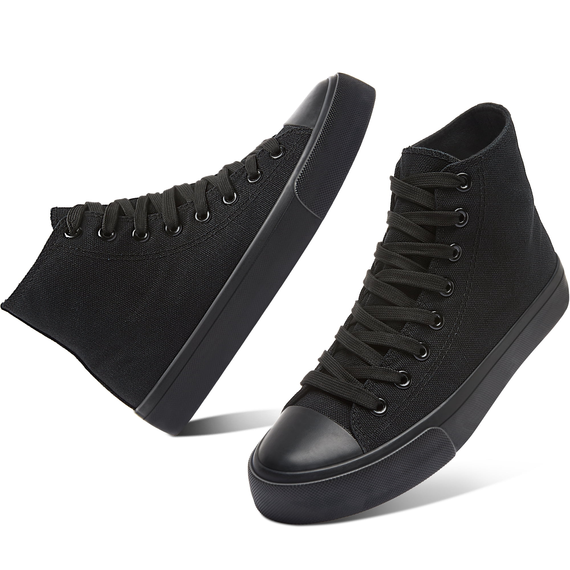 AOMAIS Womens High Top Canvas Sneakers Lace Up Mid Top Canvas Shoes Comfortable Non Slip Walking Shoes Casual Tennis Shoes for Women(ALL Black US7)