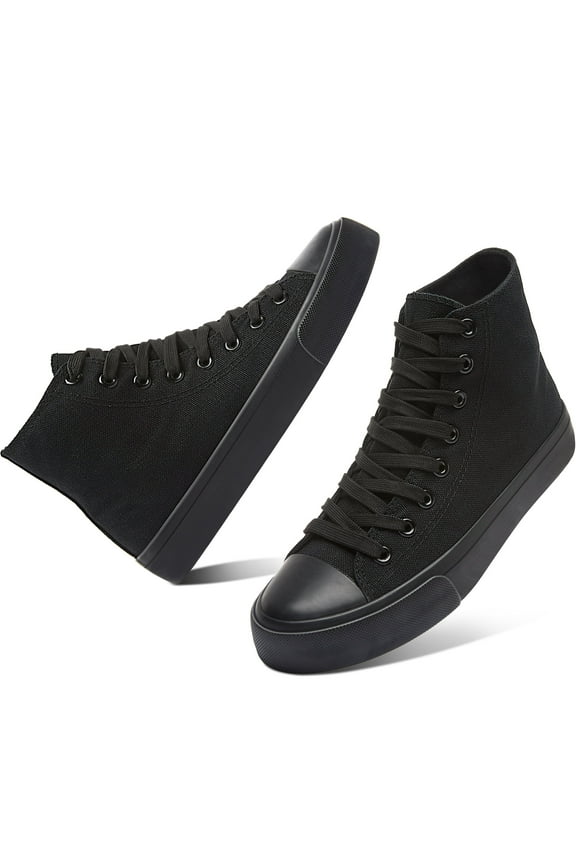 Womens High Top Canvas Sneakers Lace Up Mid Top Canvas Shoes Comfortable Non Slip Walking Shoes Casual Tennis Shoes for Women(ALL Black US8)