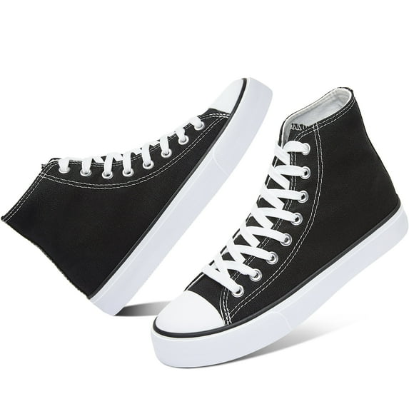 AOMAIS Womens High Top Canvas Sneakers Lace Up Mid Top Canvas Shoes Comfortable Non Slip Walking Shoes Casual Tennis Shoes for Women(Black US10)