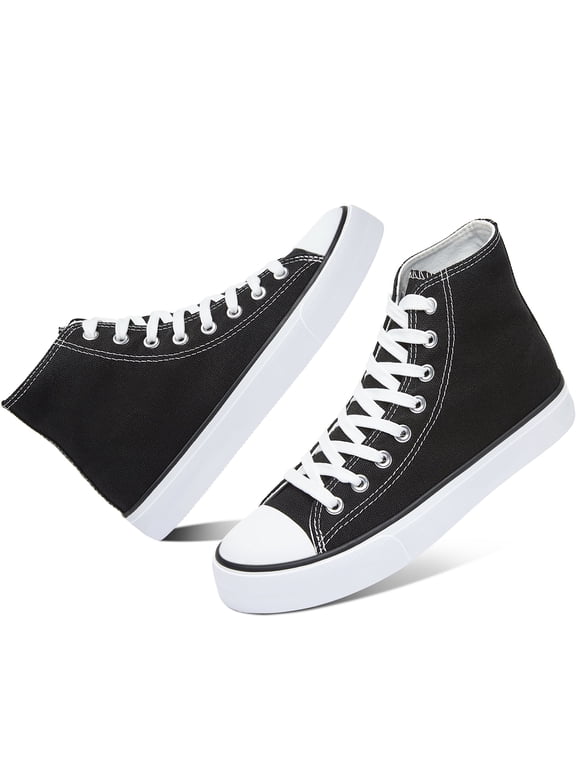 Womens High Top Canvas Sneakers Lace Up Mid Top Canvas Shoes Comfortable Non Slip Walking Shoes Casual Tennis Shoes for Women(Black US10)