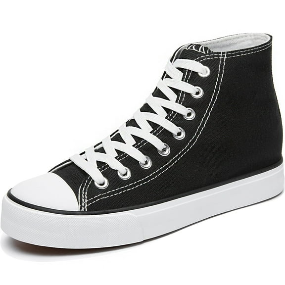 AOMAIS Womens High Top Canvas Sneakers Lace Up Mid Top Canvas Shoes Comfortable Non Slip Walking Shoes Casual Tennis Shoes for Women(Black US11)