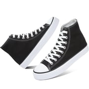 AOMAIS Womens High Top Canvas Sneakers Lace Up Mid Top Canvas Shoes Comfortable Non Slip Walking Shoes Casual Tennis Shoes for Women(Black US11)