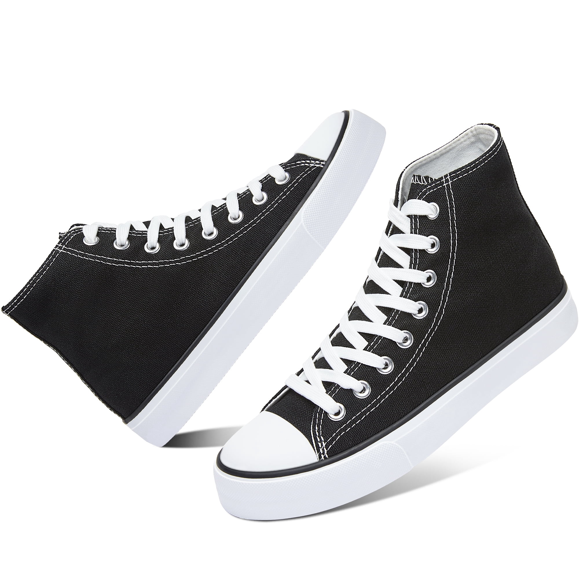 AOMAIS Womens High Top Canvas Sneakers Lace Up Mid Top Canvas Shoes Comfortable Non Slip Walking Shoes Casual Tennis Shoes for Women(Black US7)