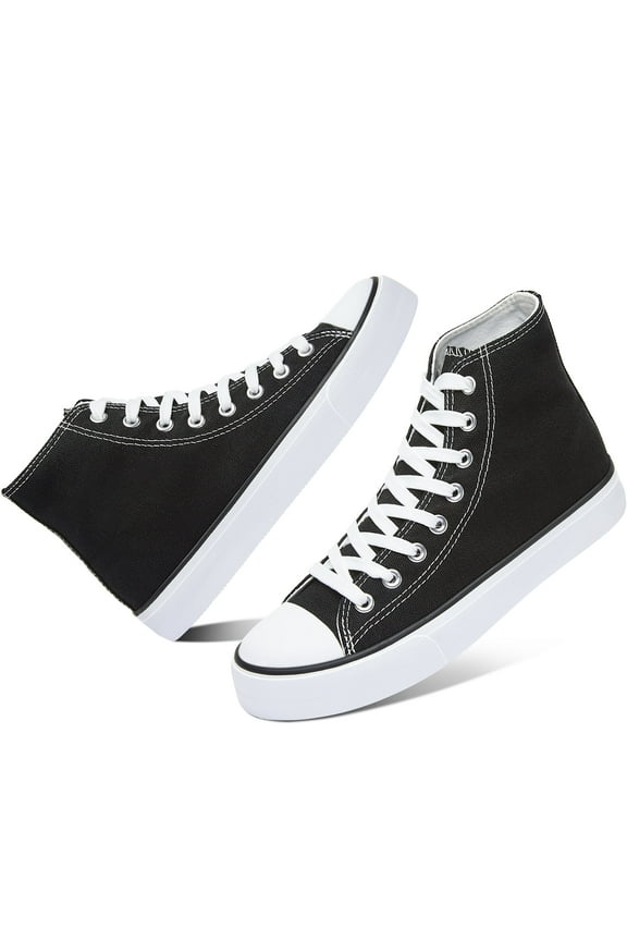 Womens High Top Canvas Sneakers Lace Up Mid Top Canvas Shoes Comfortable Non Slip Walking Shoes Casual Tennis Shoes for Women(Black US9)