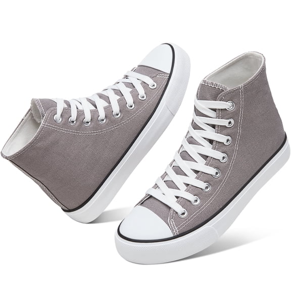 AOMAIS Womens High Top Canvas Sneakers Lace Up Mid Top Canvas Shoes Comfortable Non Slip Walking Shoes Casual Tennis Shoes for Women(Gray US6)