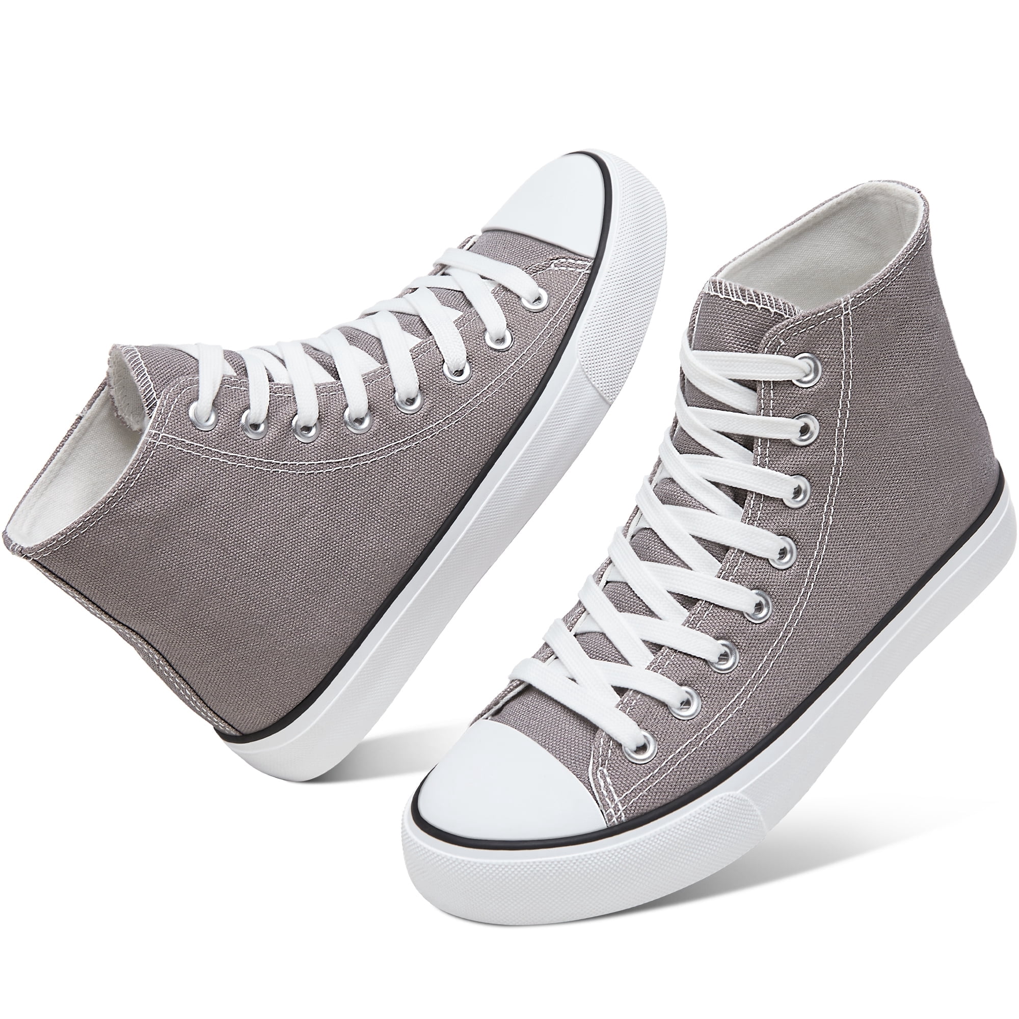 AOMAIS Womens High Top Canvas Sneakers Lace Up Mid Top Canvas Shoes Comfortable Non Slip Walking Shoes Casual Tennis Shoes for Women(Gray US9)
