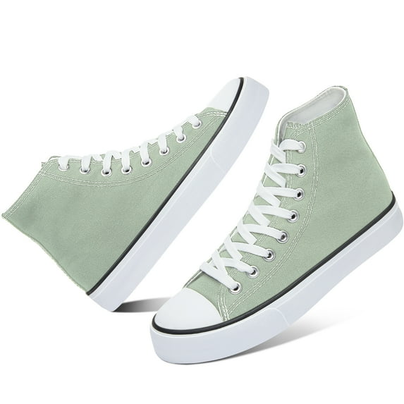 AOMAIS Womens High Top Canvas Sneakers Lace Up Mid Top Canvas Shoes Comfortable Non Slip Walking Shoes Casual Tennis Shoes for Women(Green US6)