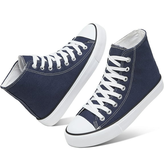 AOMAIS Womens High Top Canvas Sneakers Lace Up Mid Top Canvas Shoes Comfortable Non Slip Walking Shoes Casual Tennis Shoes for Women(Navy US9)