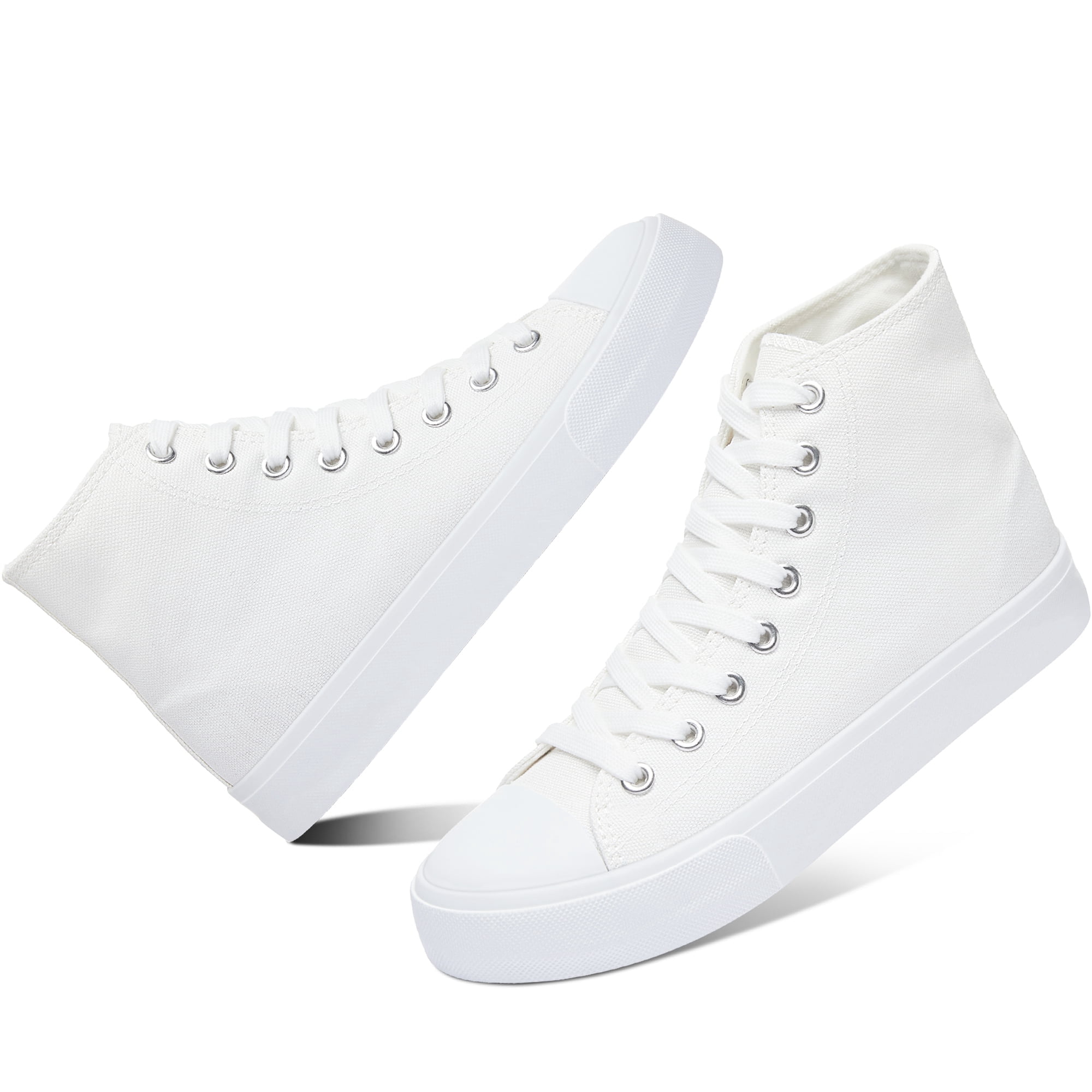 AOMAIS Womens High Top Canvas Sneakers Lace Up Mid Top Canvas Shoes Comfortable Non Slip Walking Shoes Casual Tennis Shoes for Women(Off-White US11)