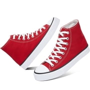 AOMAIS Womens High Top Canvas Sneakers Lace Up Mid Top Canvas Shoes Comfortable Non Slip Walking Shoes Casual Tennis Shoes for WomenRed US8