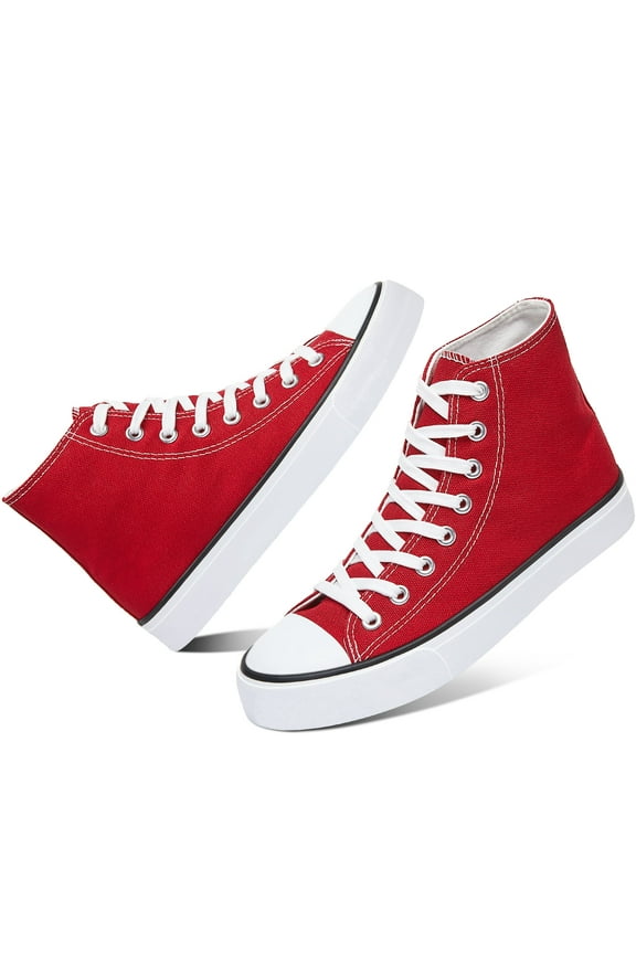 Womens High Top Canvas Sneakers Lace Up Mid Top Canvas Shoes Comfortable Non Slip Walking Shoes Casual Tennis Shoes for Women(Red US8)