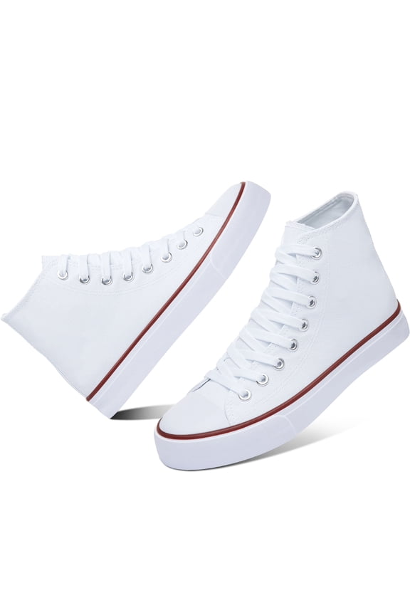 Womens High Top Canvas Sneakers Lace Up Mid Top Canvas Shoes Comfortable Non Slip Walking Shoes Casual Tennis Shoes for Women(White US10)