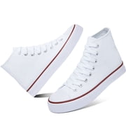 AOMAIS Womens High Top Canvas Sneakers Lace Up Mid Top Canvas Shoes Comfortable Non Slip Walking Shoes Casual Tennis Shoes for WomenWhite US11