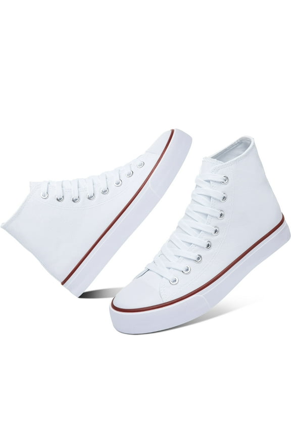 Womens High Top Canvas Sneakers Lace Up Mid Top Canvas Shoes Comfortable Non Slip Walking Shoes Casual Tennis Shoes for Women(White US11)