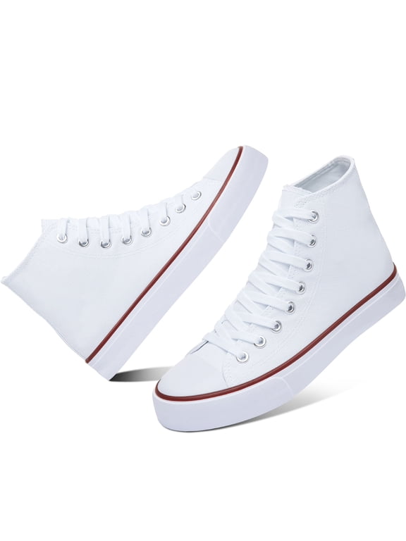 Womens High Top Canvas Sneakers Lace Up Mid Top Canvas Shoes Comfortable Non Slip Walking Shoes Casual Tennis Shoes for Women(White US8)