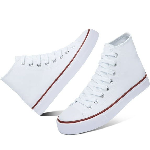 AOMAIS Womens High Top Canvas Sneakers Lace Up Mid Top Canvas Shoes Comfortable Non Slip Walking Shoes Casual Tennis Shoes for Women(White US9)