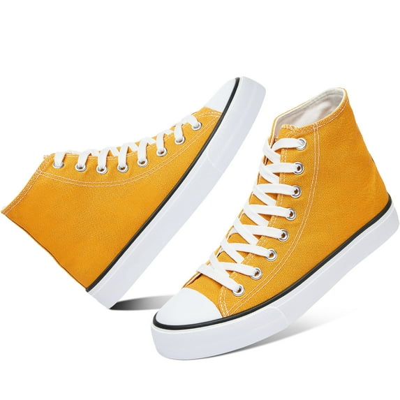 AOMAIS Womens High Top Canvas Sneakers Lace Up Mid Top Canvas Shoes Comfortable Non Slip Walking Shoes Casual Tennis Shoes for Women(Yellow US7)