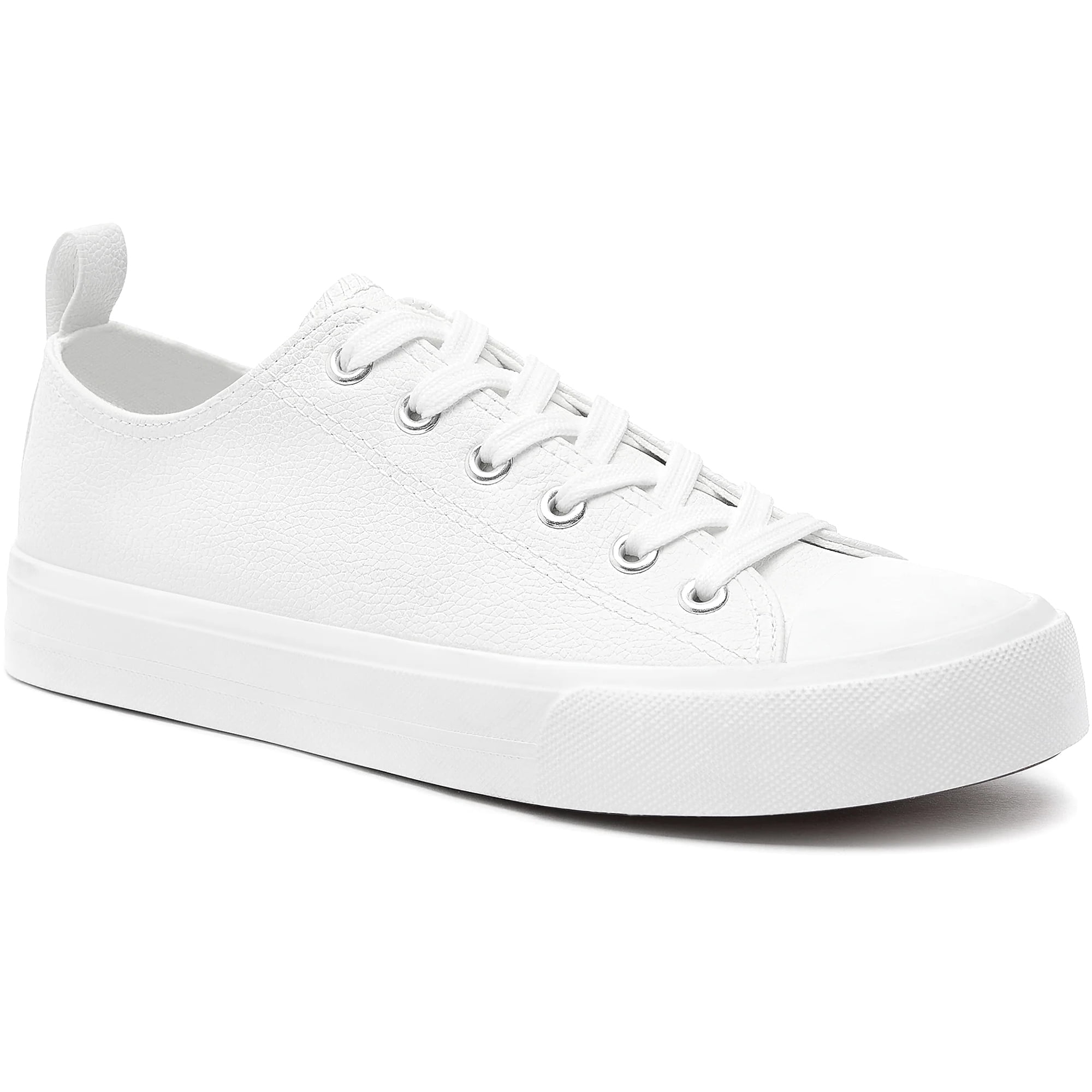 Womens PU Leather Fashion Sneakers Casual Faux Leather Tennis Shoes Canvas Lining Cute Low Top Comfortable Walking Flats For Lady(All White US8)