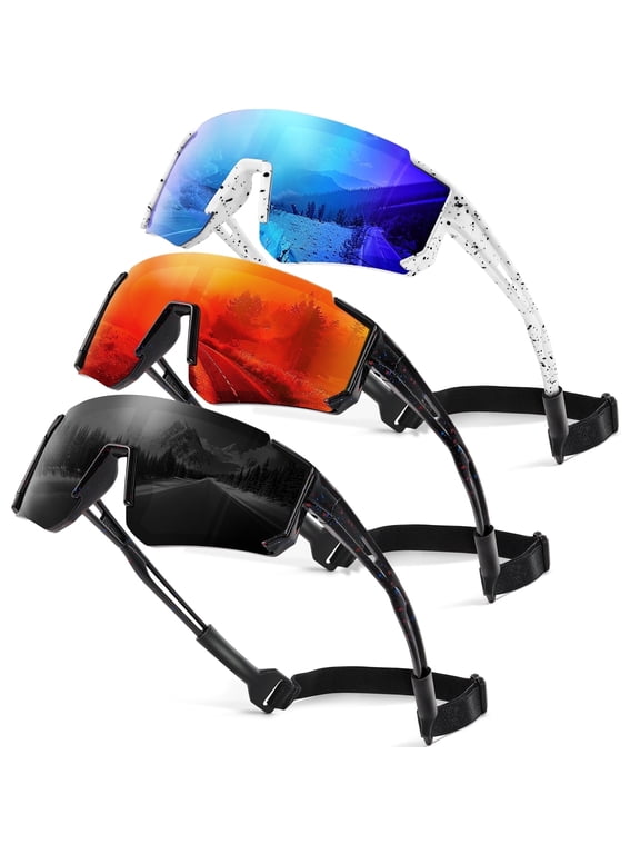 Kids Polarized Sunglasses Baseball Sunglasses Youth Age 3-12 Sports UV Protection Goggles(Black/Blue/Red-3 Pack)