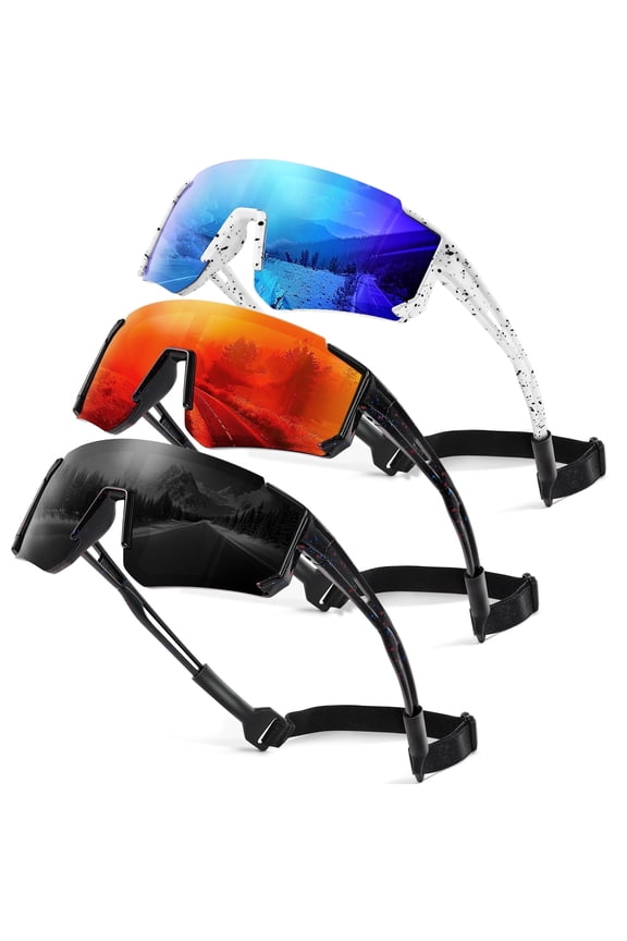 Kids Polarized Sunglasses Baseball Sunglasses Youth Age 3-12 Sports UV Protection Goggles(Black/Blue/Red-3 Pack)