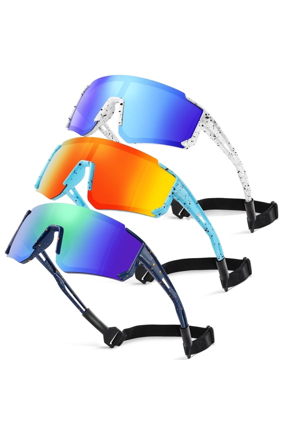 Kids Polarized Sunglasses Baseball Sunglasses Youth Age 3-12 Sports UV Protection Goggles(Blue/ Dark Blue/Red-3 Pack)