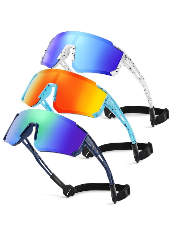 Kids Polarized Sunglasses Baseball Sunglasses Youth Age 3-12 Sports UV Protection Goggles(Blue/ Dark Blue/Red-3 Pack)