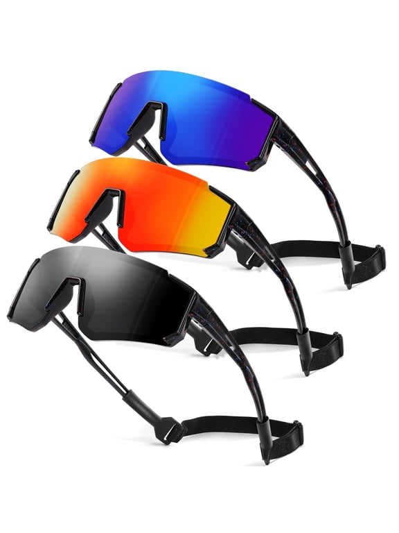 Kids Polarized Sunglasses Baseball Sunglasses Youth Age 3-12 Sports UV Protection Goggles(Black/Dark Blue/Red-3 Pack)