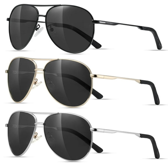 AOMASTE Polarized Aviator Sunglasses for Men Women Driving Fishing Golf Sun Glasses with UV Protection(Black-3Pack)