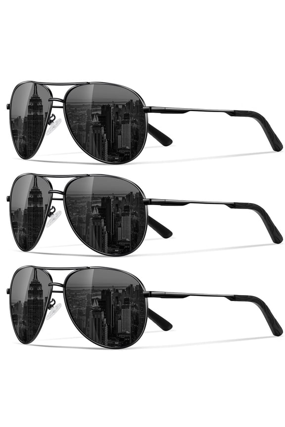 Polarized Aviator Sunglasses for Men Women Driving Fishing Golf Sun Glasses with UV Protection(Black-3Pack)