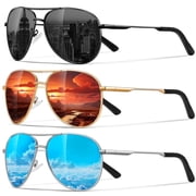 AOMASTE Polarized Aviator Sunglasses for Men Women Driving Fishing Golf Sun Glasses with UV ProtectionBlack/Blue/Red-3Pack