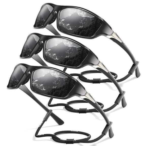 AOMASTE Polarized Sports Sunglasses for Men, Mens Sun Glasses for Driving Fishing Cycling UV400 Protection (Grey-3 Pack)