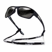 Polarized Sports Sunglasses for Men Wrap Around Sun Glasses for Cycling Running Driving Fishing UV Protection (Black)