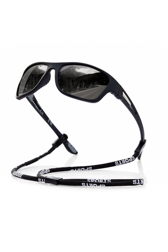 Polarized Sports Sunglasses for Men Wrap Around Sun Glasses for Cycling Running Driving Fishing UV Protection (Black)