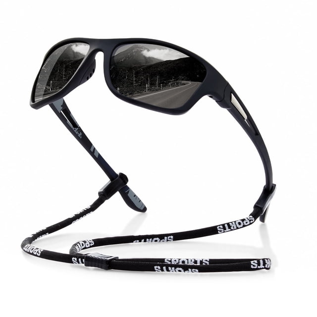 AOMASTE Polarized Sports Sunglasses for Men Wrap Around Sun Glasses for Cycling Running Driving Fishing UV Protection (Black)