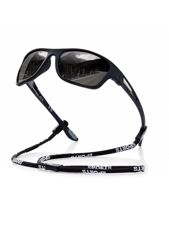 Polarized Sports Sunglasses for Men Wrap Around Sun Glasses for Cycling Running Driving Fishing UV Protection (Black)