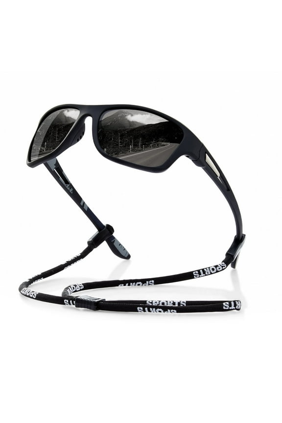 Polarized Sports Sunglasses for Men Wrap Around Sun Glasses for Cycling Running Driving Fishing UV Protection (Black)