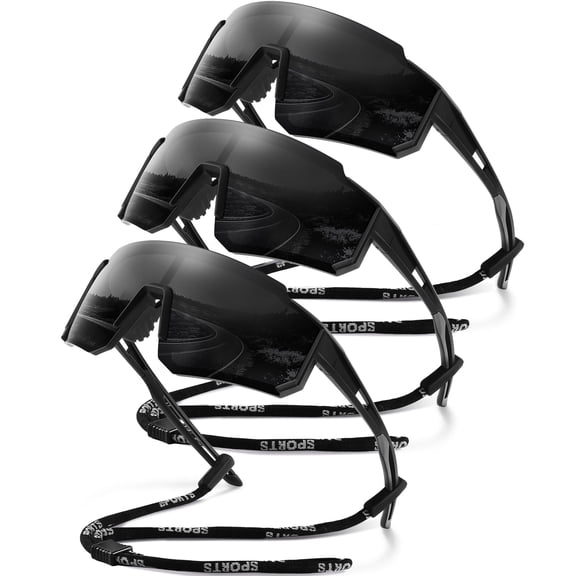 AOMASTE Polarized Sports Sunglasses for Men and Women Oversized Sun Glasses with UV Protection for Driving Cycling Running(Black-3 Pack)