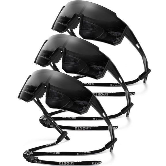 AOMASTE Polarized Sports Sunglasses for Men and Women Oversized Sun Glasses with UV Protection for Driving Cycling Running(Black-3 Pack)