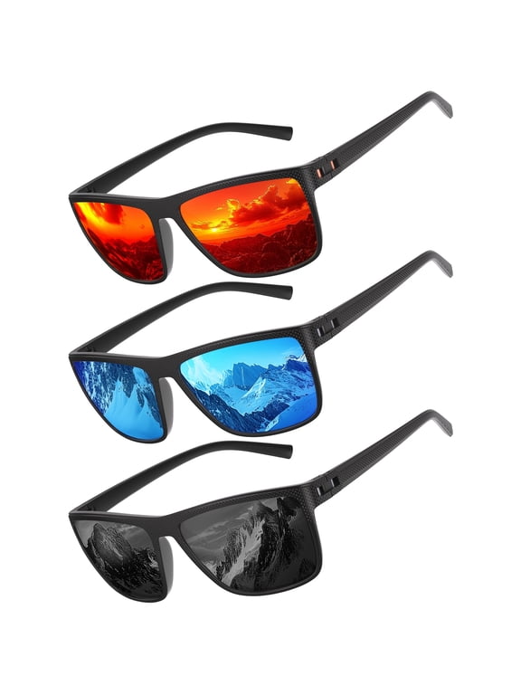 Polarized Sunglasses for Men Square Lightweight Frame Sun Glasses UV400 Protection for Driving Fishing Golf